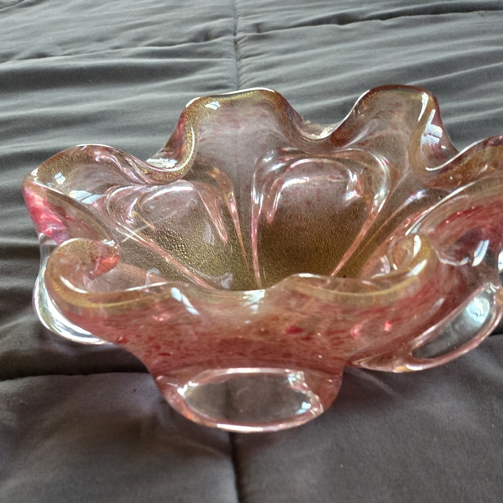 Artistic Pink and Gold Glass Bowl Vintage